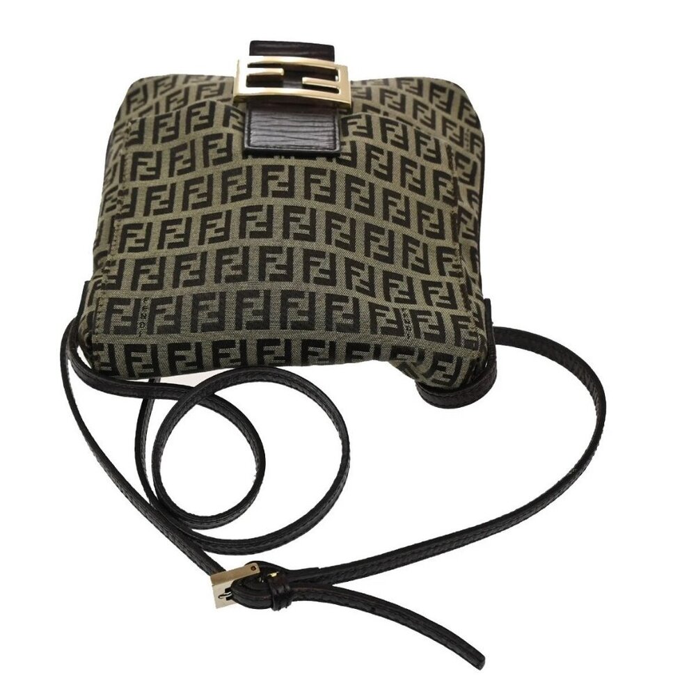 FENDI Logo Zucchino Zucca Pattern Shoulder Bag Canvas Leather Brow Italy 82KB966 - Picture 6 of 16